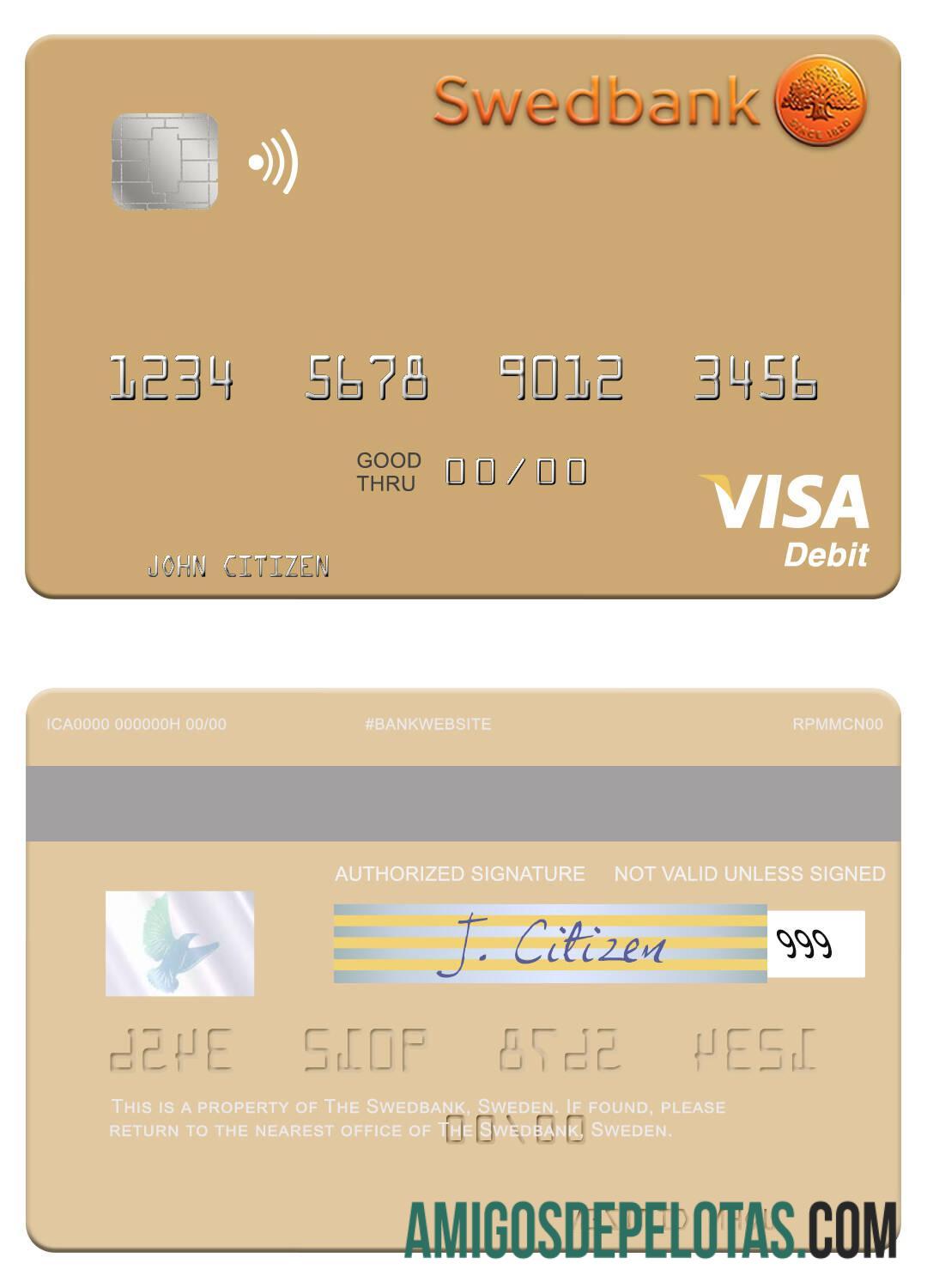 Cartão de débito Suécia Swedbank Visa modelo